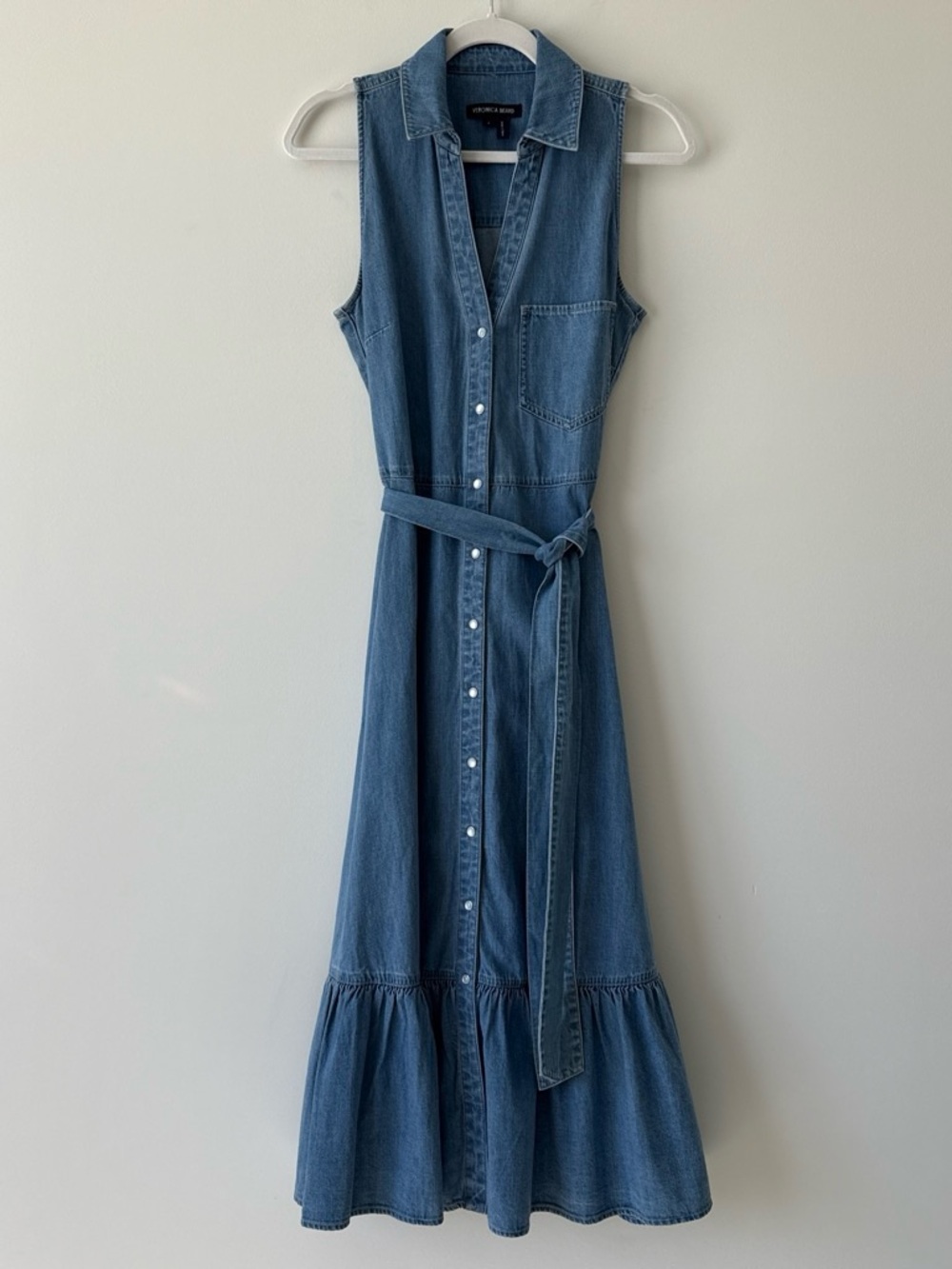 Veronica Beard Edwina belted denim midi dress size 4